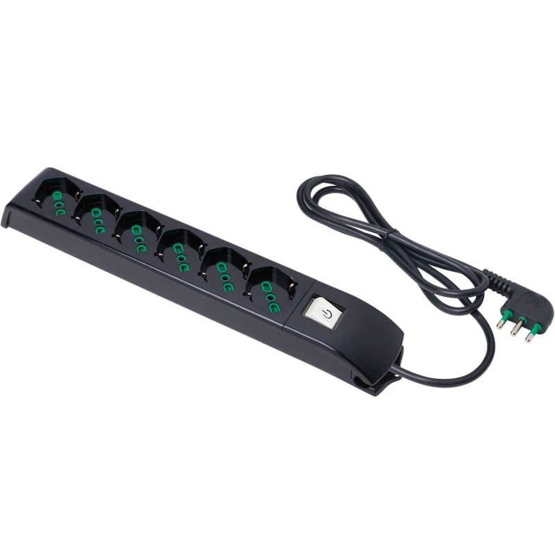 Multipresa Fido Bipasso 6 uscite P40 nera con cavo 1,5m e interruttore