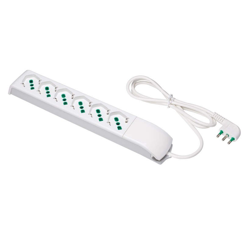 Multipresa Fido Bipasso 6 uscite P40 bianca con cavo 1,5m e spina 16A
