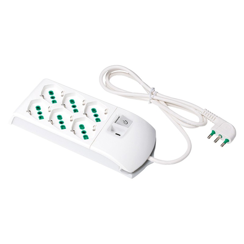 Multipresa Fido Bipasso 3+3 uscite P40 con cavo 1,5m, 2 USB 3A e interruttore