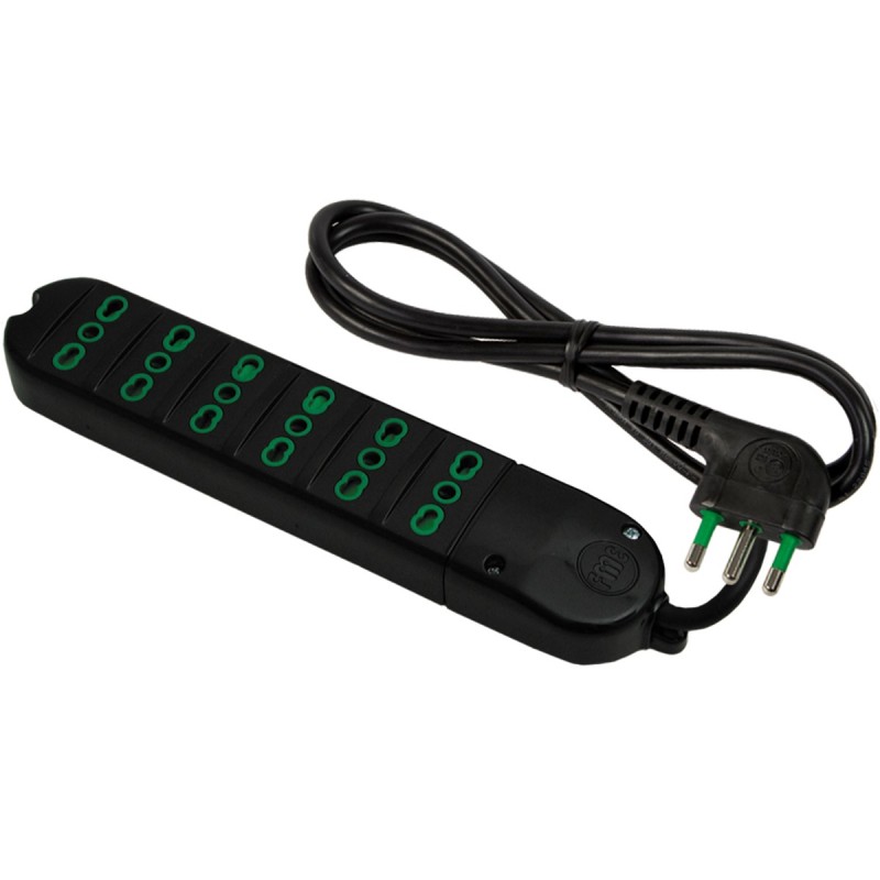 Multipresa Fido Bipasso 6 uscite 16A nera con cavo 1,5m e spina 16A