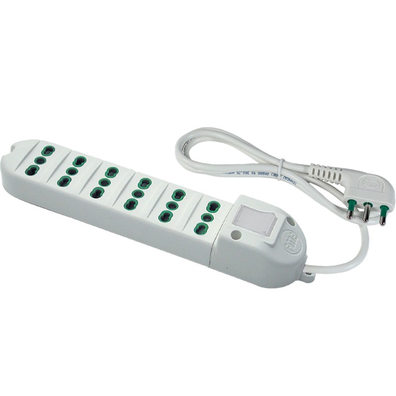 Multipresa Fido Bipasso 6 uscite 16A bianca con cavo 1,5m e interruttore