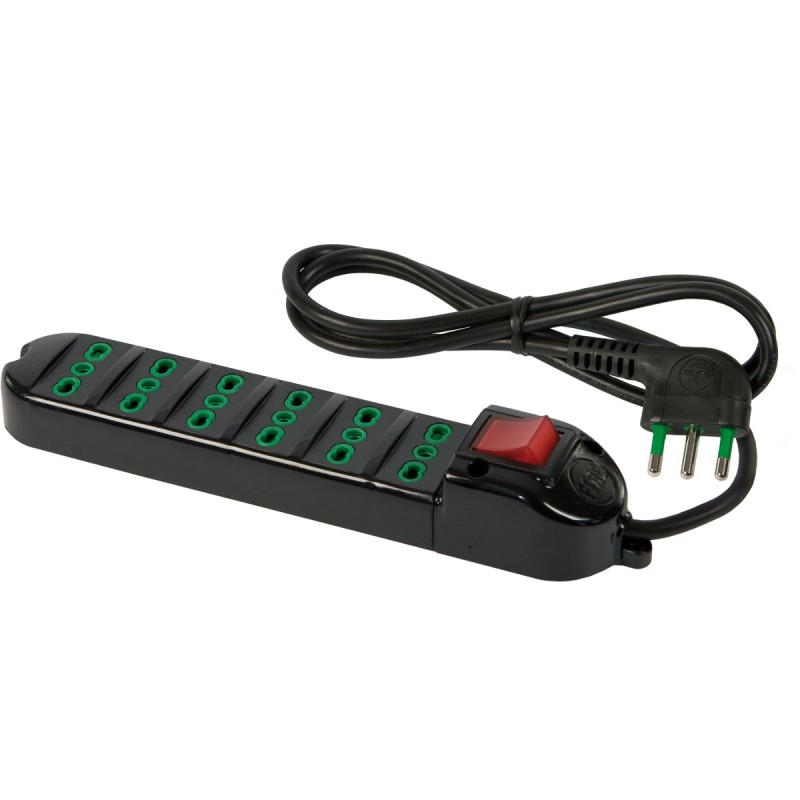Multipresa Fido Bipasso 6 uscite 16A nera con cavo 1,5m e interruttore