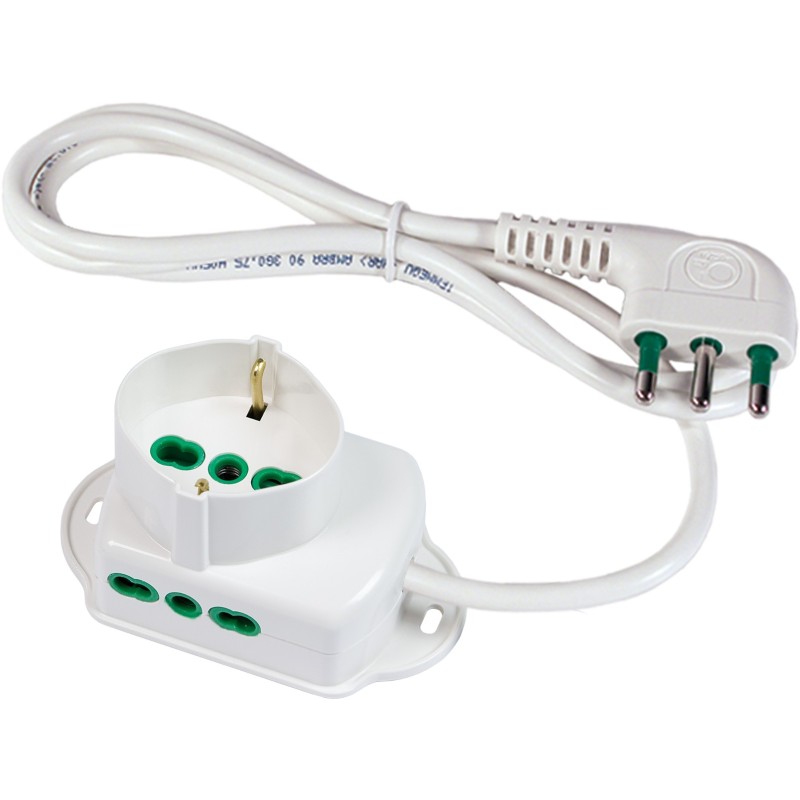 Multipresa Triax 3 uscite (1 frontale P40 + 2 lat. Bipasso) bianca con cavo 1,5m