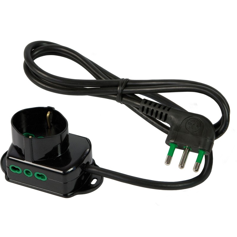 Multipresa Triax 3 uscite (1 frontale P40 + 2 lat. Bipasso) nera con cavo 1,5m