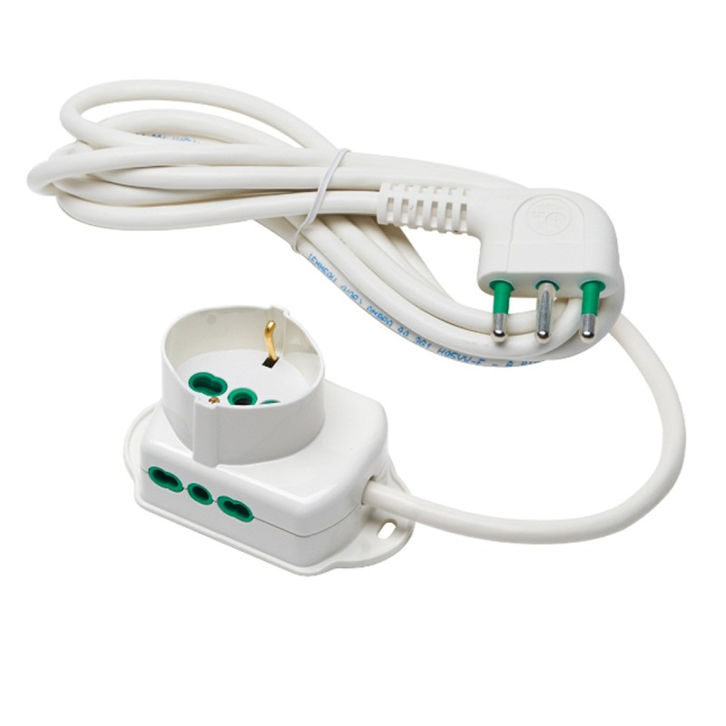 Multipresa Triax 3 uscite (1 frontale P40 + 2 lat. Bipasso) bianca con cavo 3m