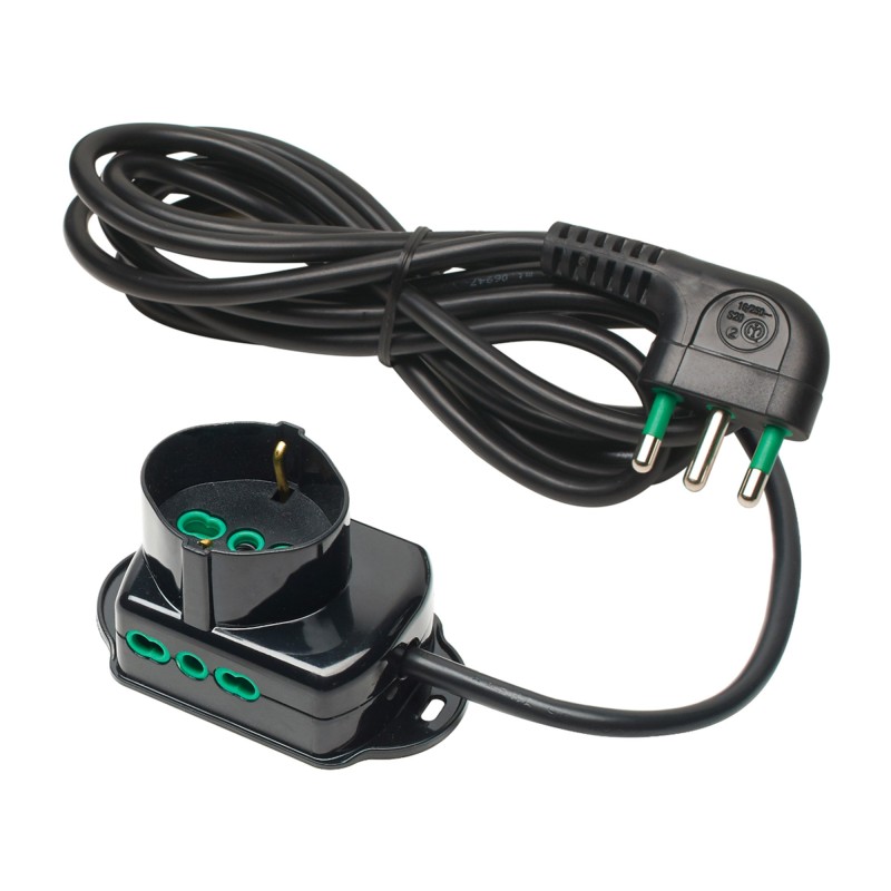 Multipresa Triax 3 uscite (1 frontale P40 + 2 lat. Bipasso) nera con cavo 3m
