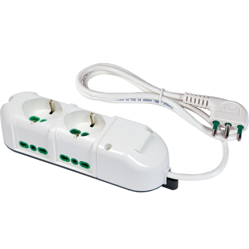 Multipresa Triax 6 uscite (2 frontali P40 + 4 lat. Bipasso) bianca con cavo 1,5m