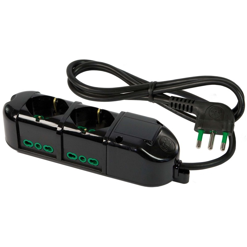 Multipresa Triax 6 uscite (2 frontali P40 + 4 lat. Bipasso) nera con cavo 1,5m