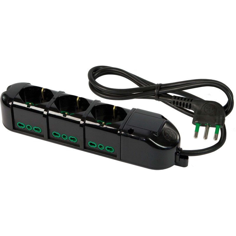Multipresa Triax 9 uscite (3 frontali P40 + 6 lat. Bipasso) nera con cavo 1,5m