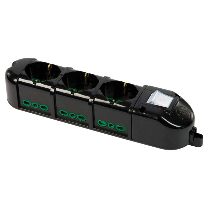 Multipresa Triax 9 uscite (3 frontali P40 + 6 lat. Bipasso) nera con interruttore senza cavo