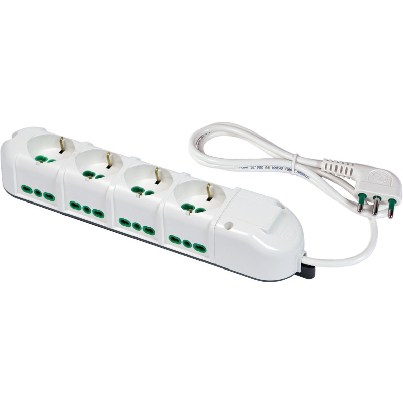 Multipresa Triax 12 uscite (4 frontali P40 + 8 lat. Bipasso) bianca con cavo 1,5m