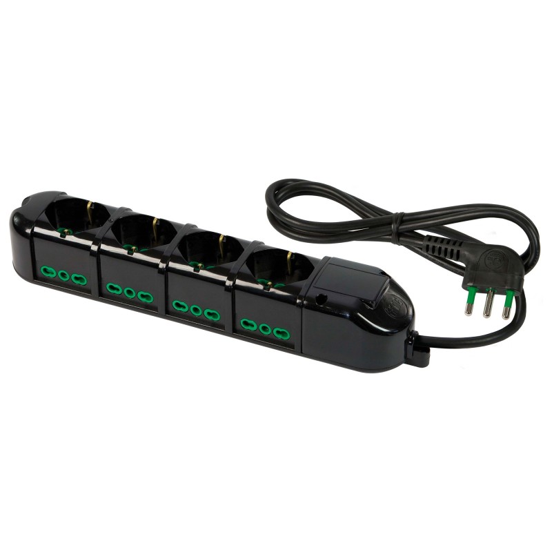Multipresa Triax 12 uscite (4 frontali P40 + 8 lat. Bipasso) nera con cavo 1,5m