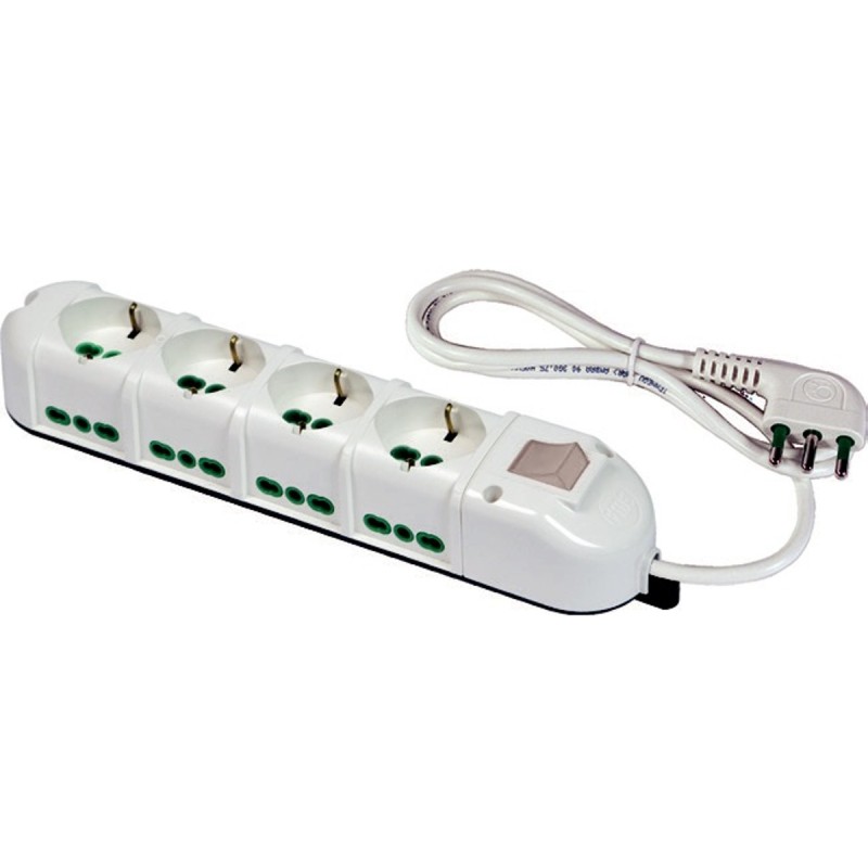 Multipresa Triax 12 uscite (4 frontali P40 + 8 lat. Bipasso) bianca con cavo 1,5m e interruttore