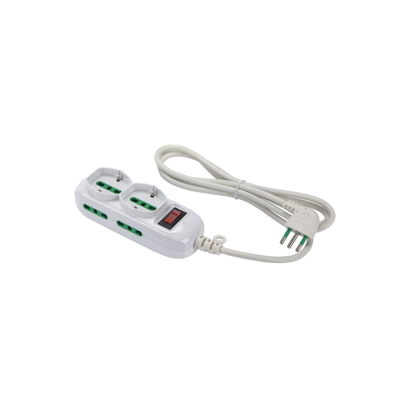 Multipresa Relife 6 uscite mix (2 P40 + 4 Bipasso) con cavo 1,5m, spina 10A e interruttore di sicurezza