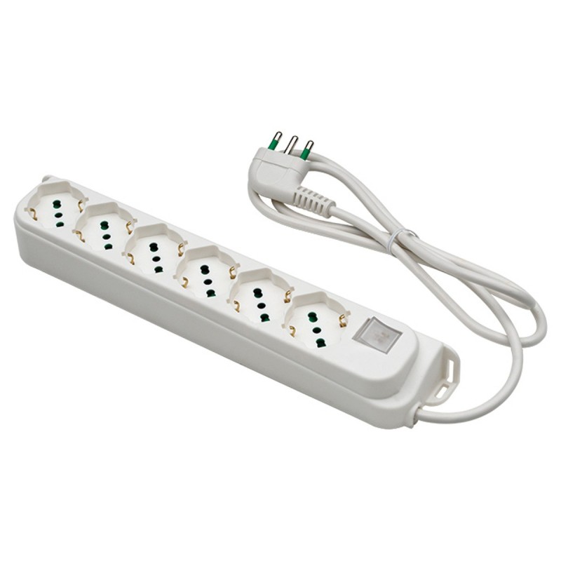 Multipresa Relife 6 uscite Bipasso P40 con cavo 1,5m, interruttore e spina 16A