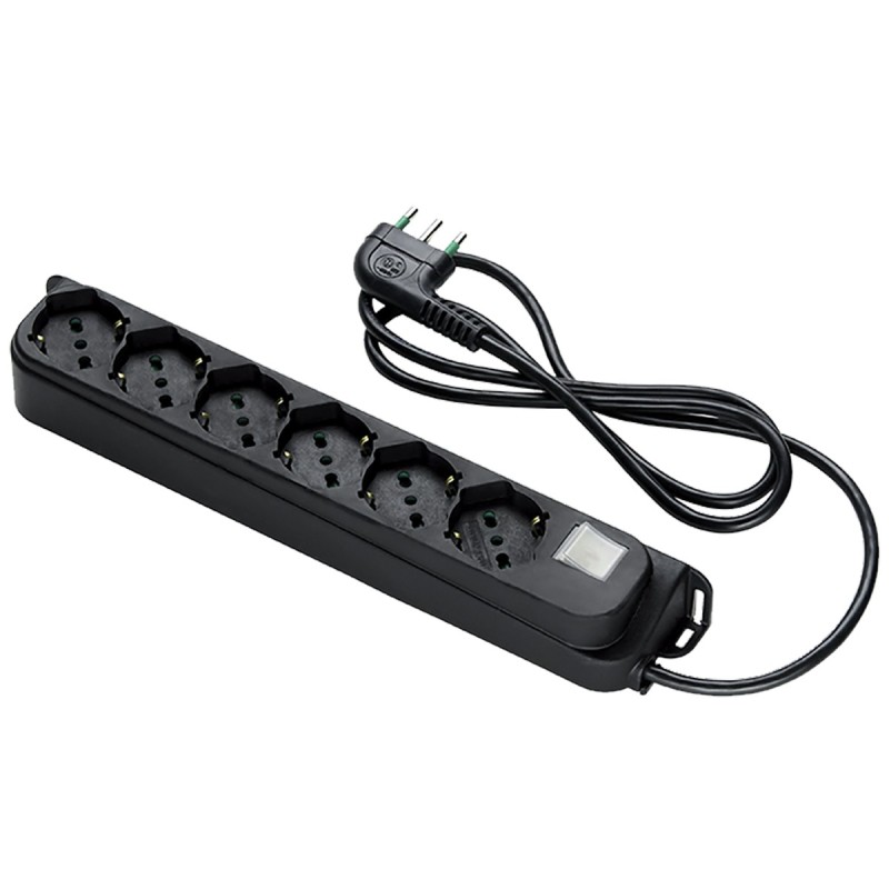 Multipresa Relife 6 uscite Bipasso P40 nera con cavo 1,5m, interruttore e spina 16A