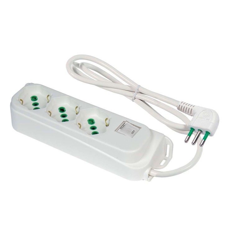 Multipresa Relife 3 uscite Bipasso P40 con cavo 1,5m, interruttore di sicurezza e spina 10A
