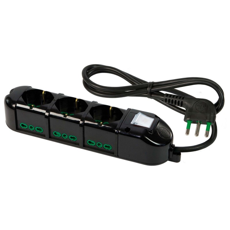 Multipresa Antibatterica 9 uscite mix (3 P40 + 6 Bipasso) nera con cavo 1,5m, interruttore e spina 16A