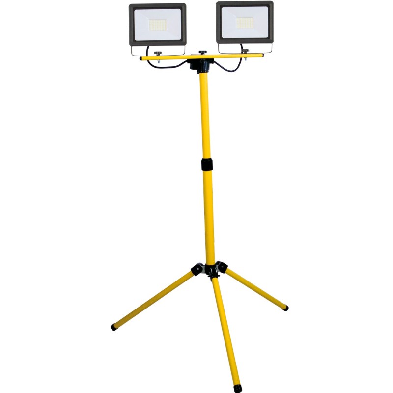 Proiettore LED doppio 2x50W con supporto a treppiede, cavo e spina Schuko