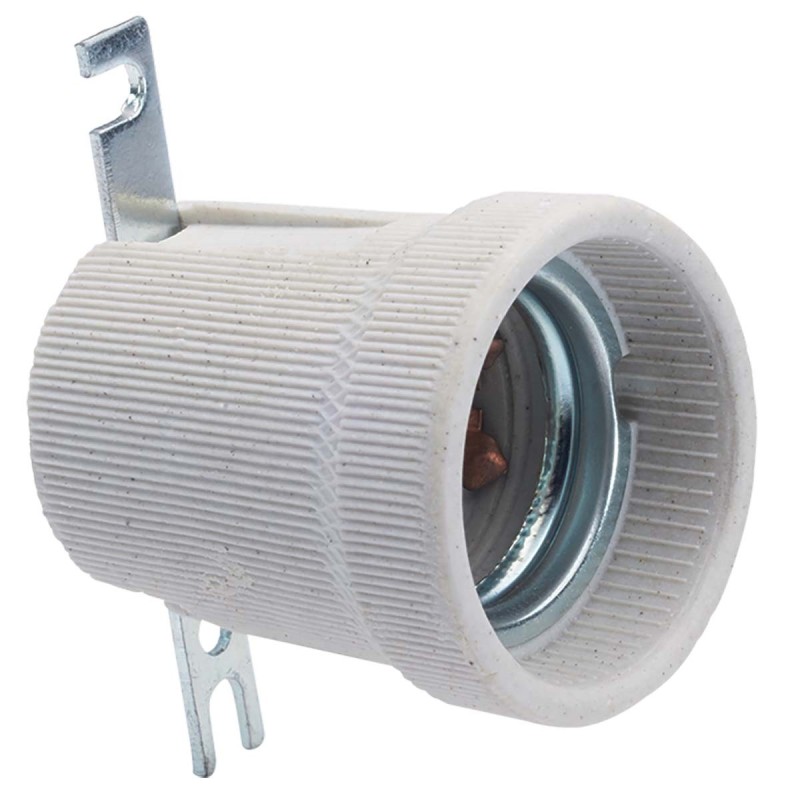 Portalampada in ceramica E27 bianca con staffa di fissaggio