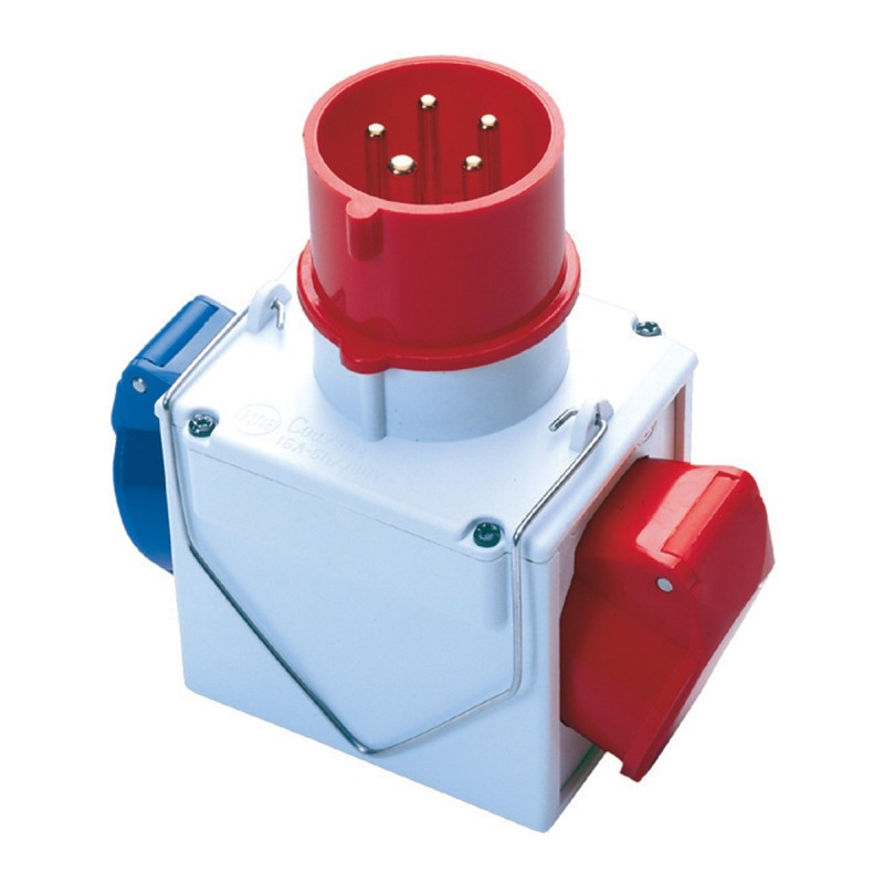 Adattatore doppio spina CEE 5P a 2 prese CEE mix IP44.