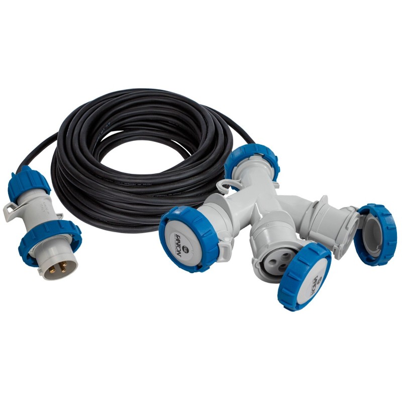 Adattatore triplo spina CEE a 3 prese CEE con cavo 20m.