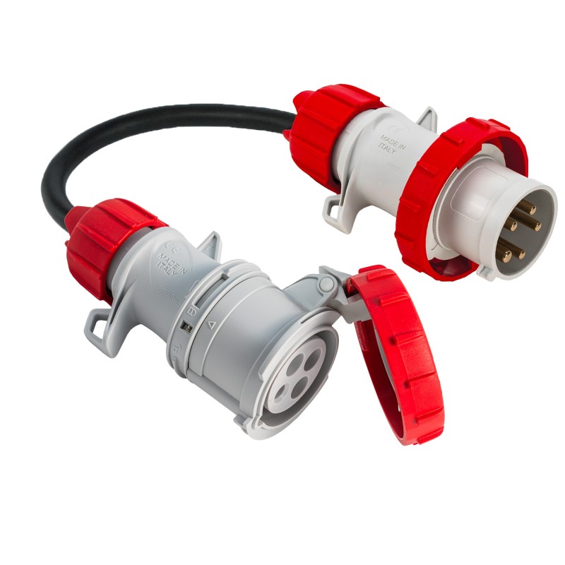 Adattatore semplice spina CEE 5P a presa CEE 4P 32A.