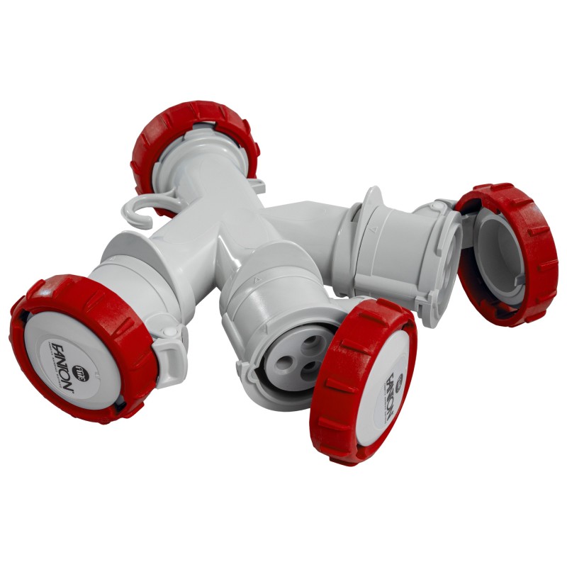 Adattatore triplo spina CEE 4P a 3 prese CEE 4P 16A.