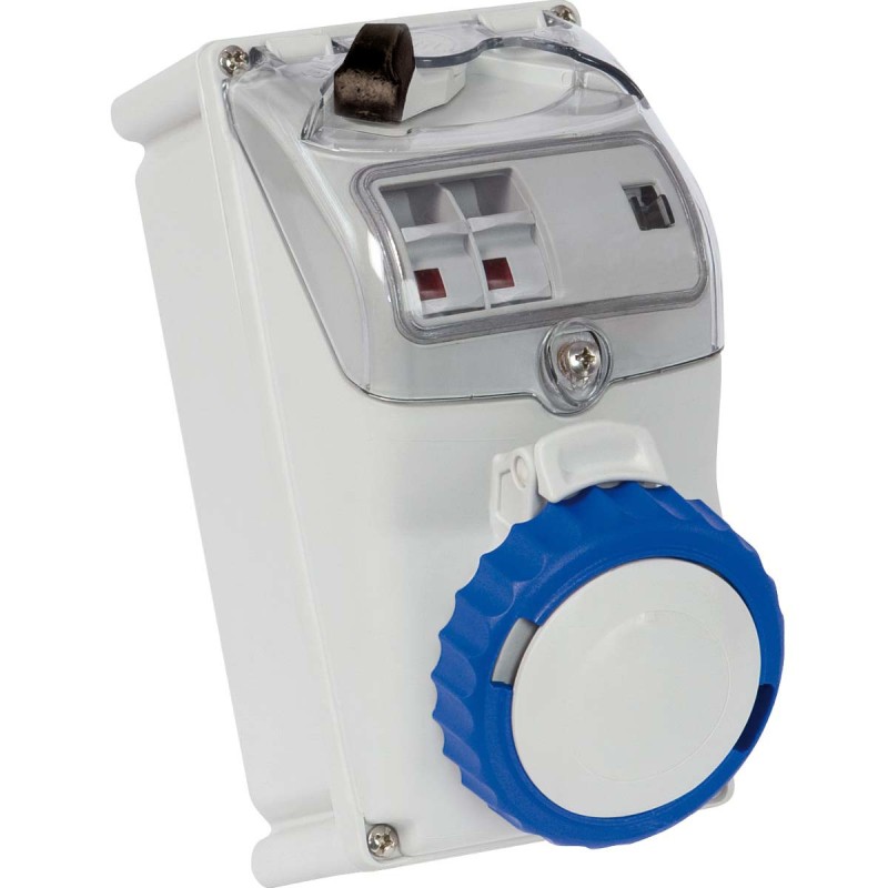 Presa interbloccata da parete Key Block 2P+T 32A IP67 con fusibili.