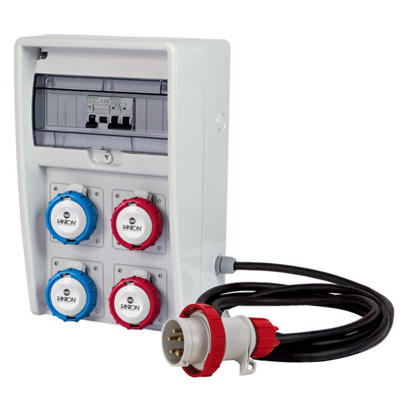 Quadro Ulisse 250 ASC IP65 con 4 prese CEE (mix 16A), cavo e spina (9kW)