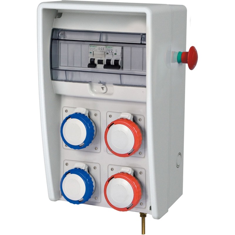 Quadro Ulisse 250 ASC IP65 con 4 prese CEE inclinate, emergenza e morsettiera (9kW)