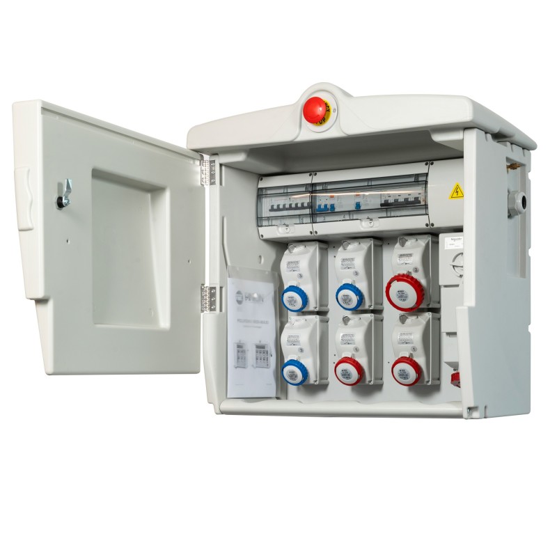Quadro Polifemo MAXI ASC con 7 prese interbloccate, emergenza e morsettiera (55kW)