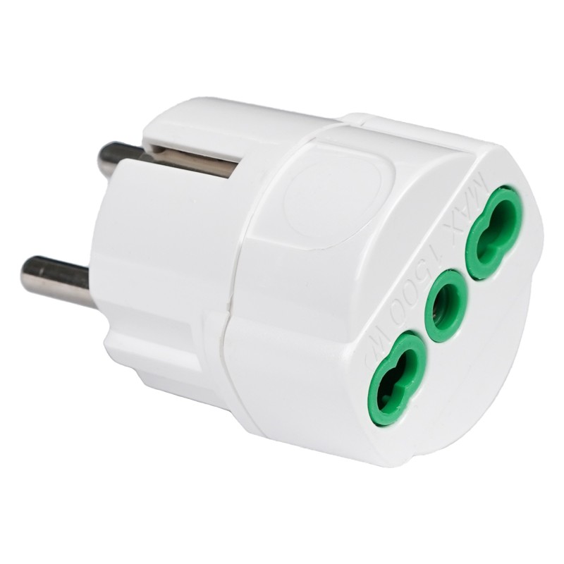 Adattatore Schuko plug a 1 presa Bipasso bianca