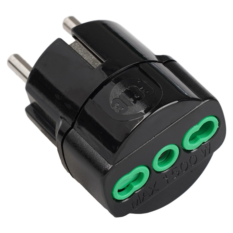 Adattatore Schuko plug a 1 presa Bipasso nera