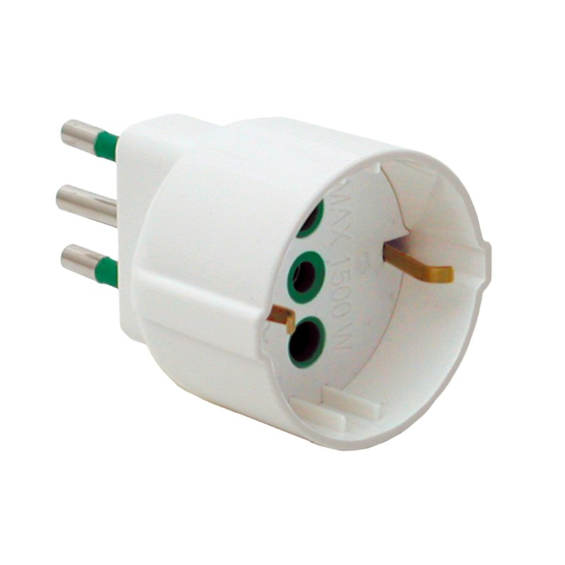 Adattatore semplice spina 10A a 1 presa Schuko P30 bianca