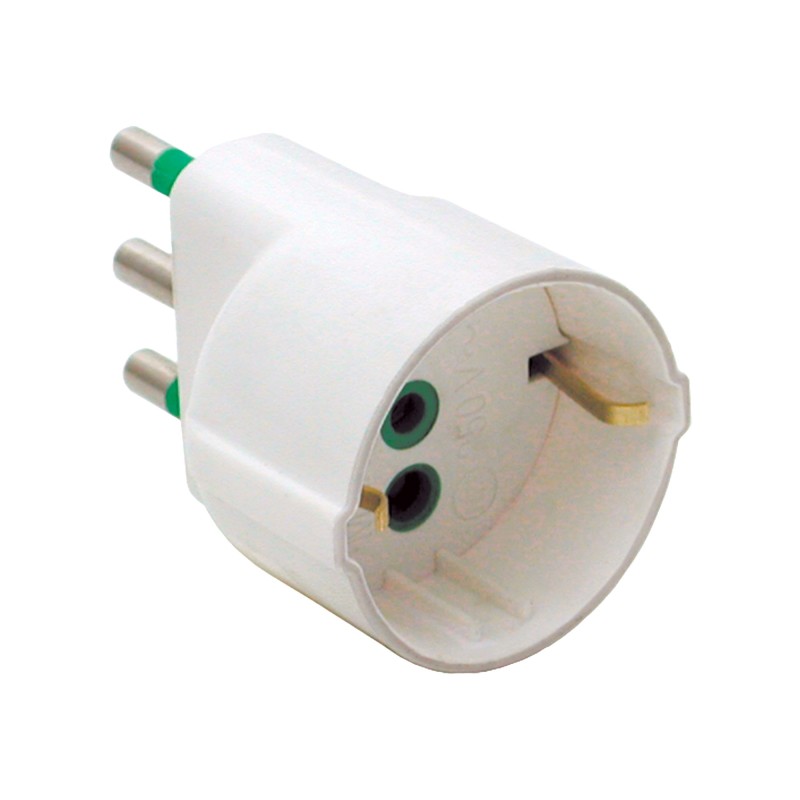 Adattatore semplice spina 16A a 1 presa Schuko P30 bianca