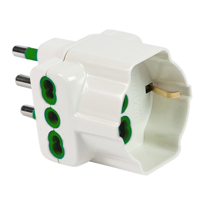 Adattatore triplo spina 16A a 2 prese Bipasso + 1 Schuko bianca