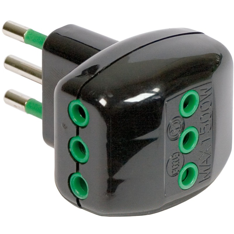 Adattatore triplo spina 10A a 3 prese 10A nera