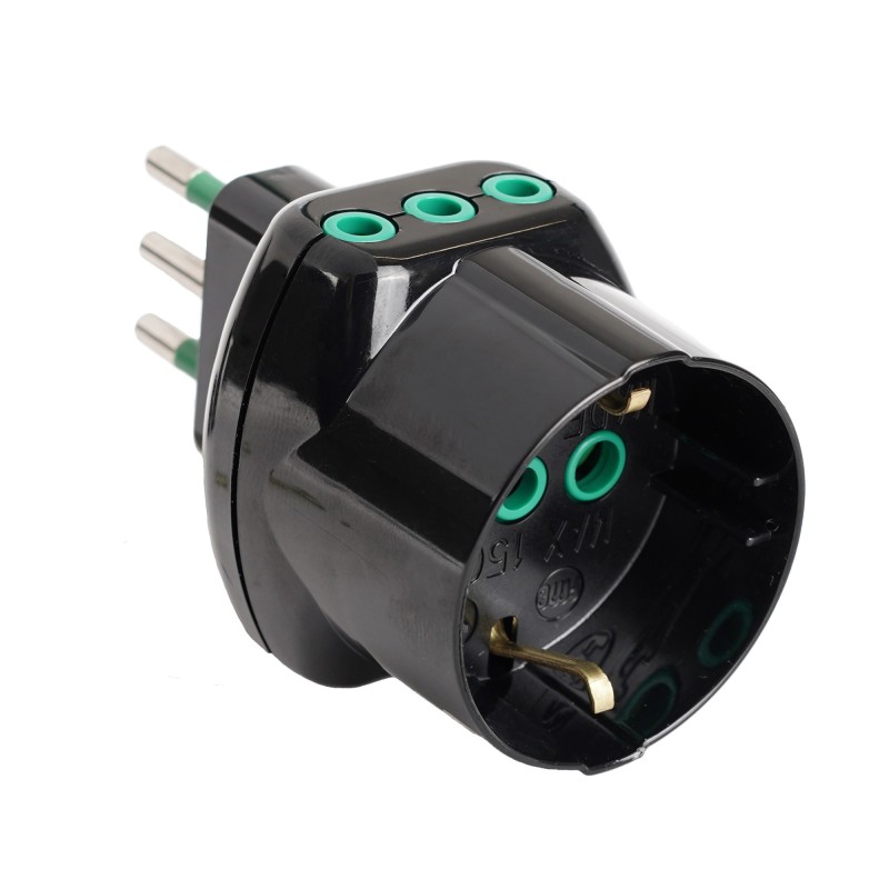 Adattatore triplo Vertical System spina 10A a 2 prese 10A + 1 Schuko nera