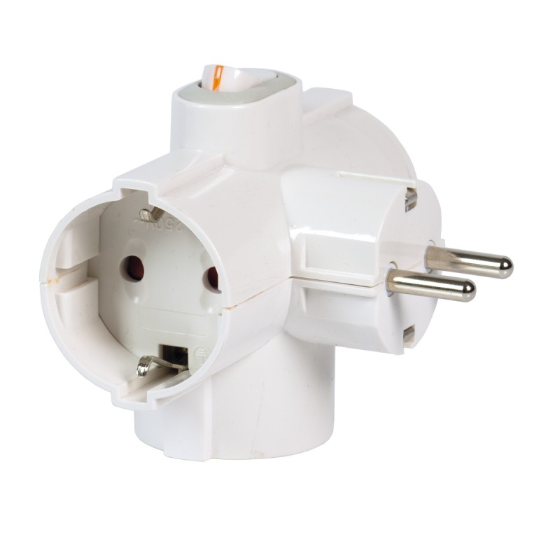 Adattatore triplo Schuko con interruttore luminoso e 3 prese Schuko
