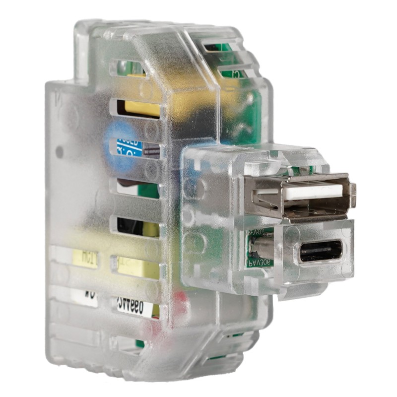 Alimentatore doppio USB (A+C) 2,4A da incasso Keystone trasparente