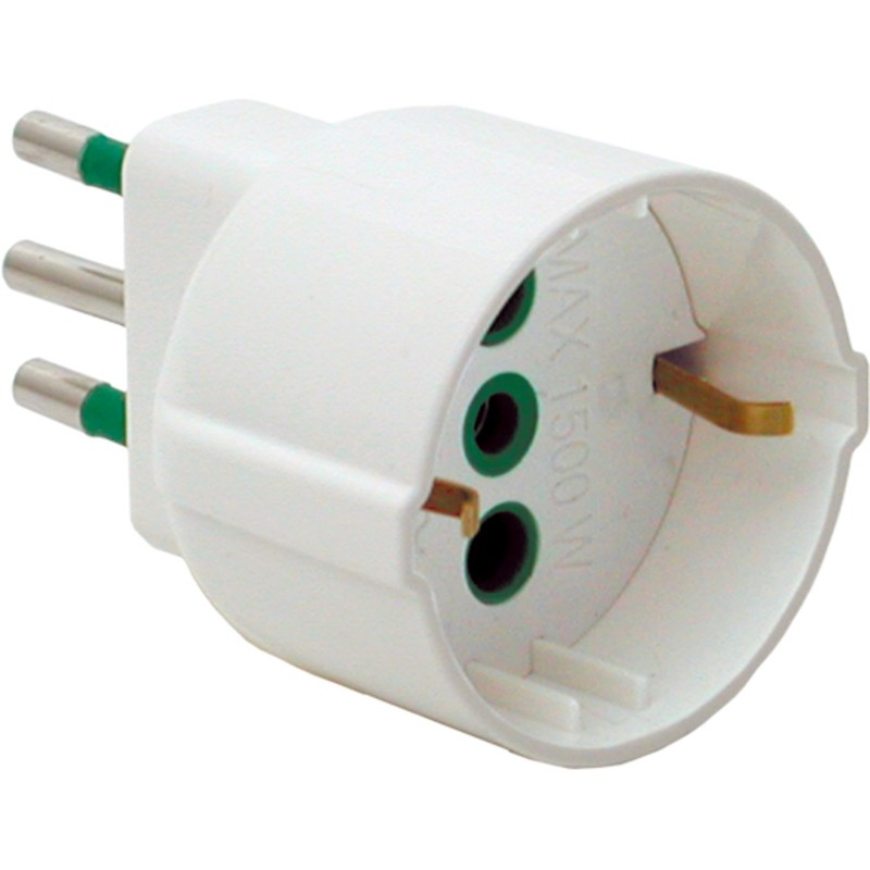 Adattatore semplice spina 10A a 1 presa Schuko P30 bianca (Blister)
