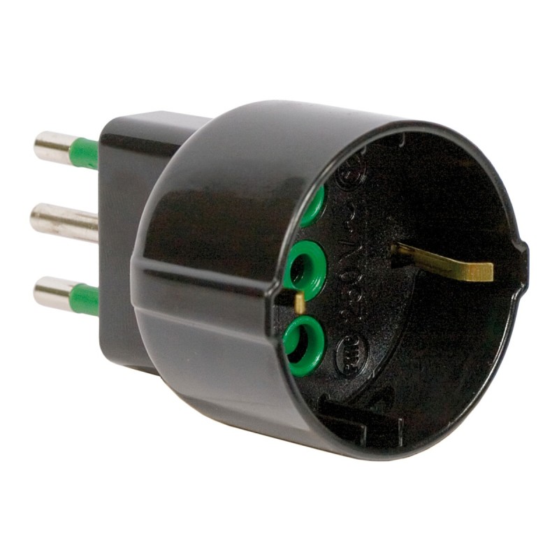 Adattatore semplice spina 10A a 1 presa Schuko P30 nera (Blister)