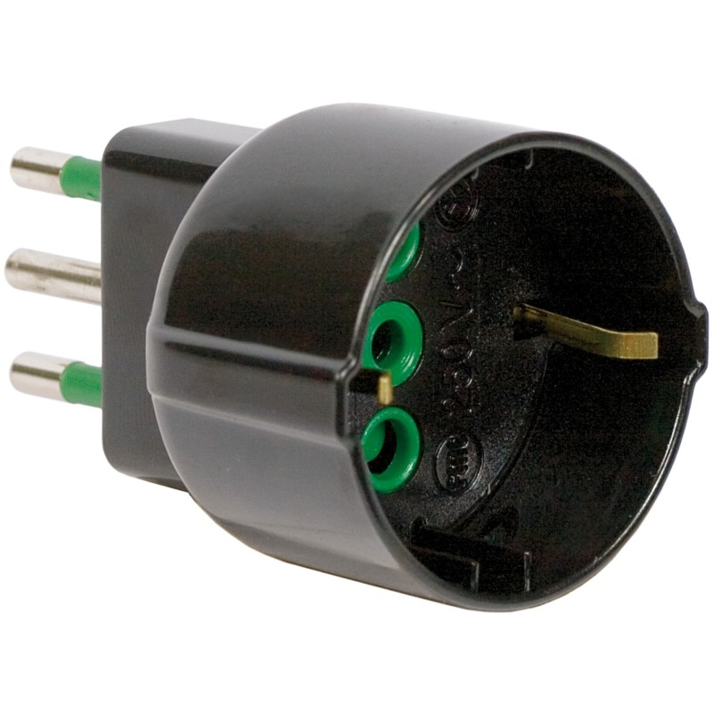 Adattatore semplice spina 16A a 1 presa Schuko P30 nera (Blister)