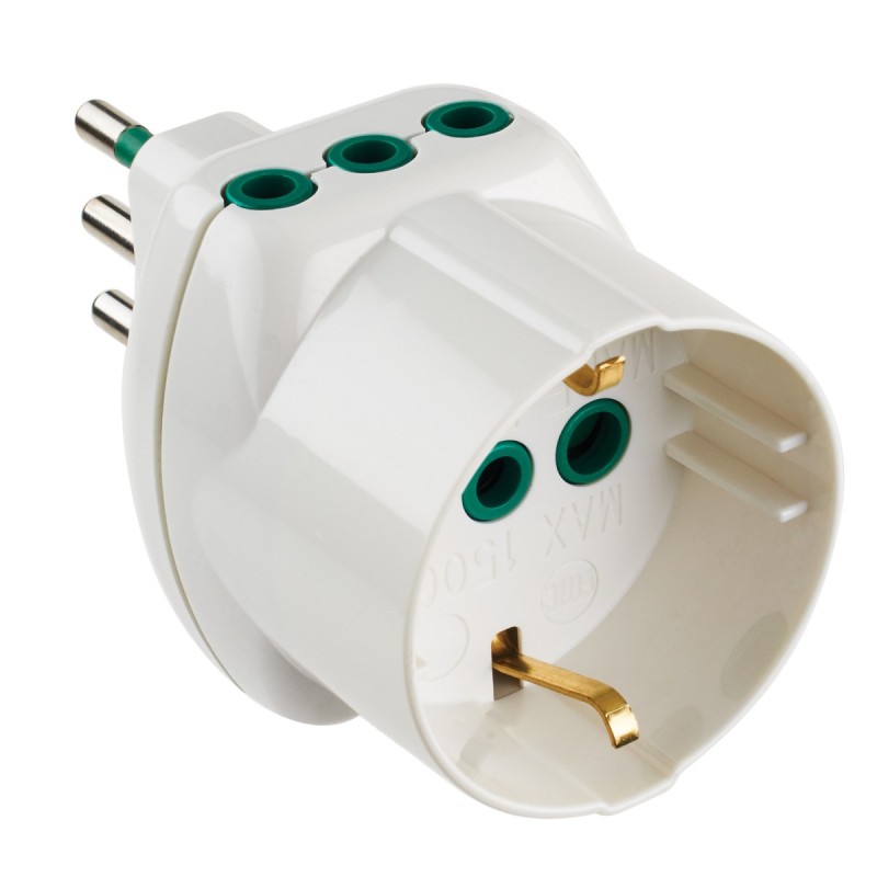 Adattatore triplo Vertical System spina 10A a 2 prese 10A + 1 Schuko bianca (Blister)