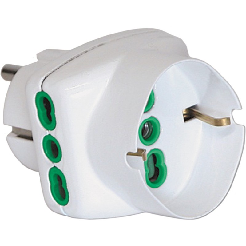 Adattatore triplo Vertical System con spina franco/tedesca e 3 prese Bipasso (di cui una P40).