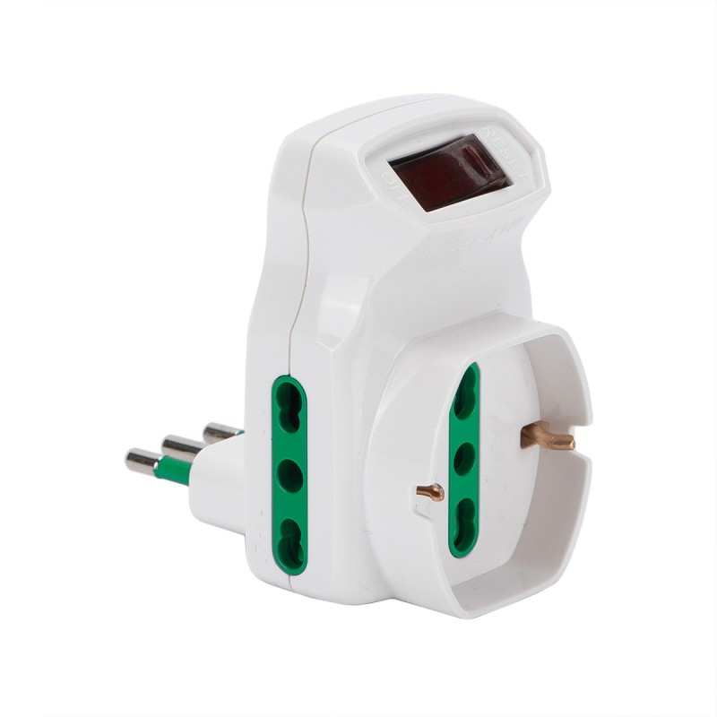 Adattatore triplo con spina 10A (S11) e 3 prese mix (2 Bipasso + 1 Bipasso P40).