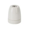 Portalampada E27 in ceramica con ghiera e blocca cavo bianco.