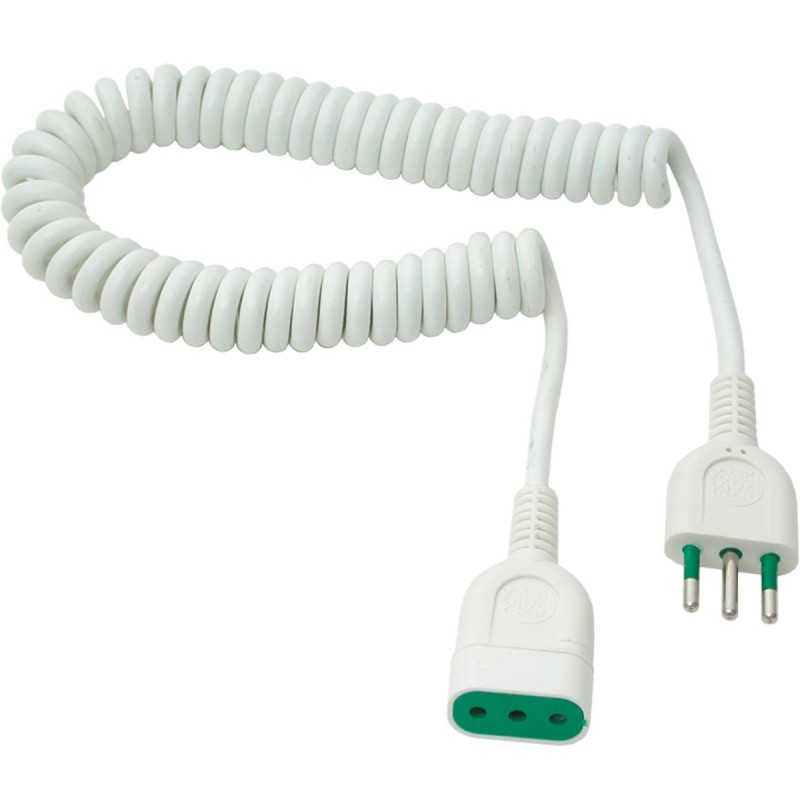 Prolunga estensibile 5m con spina e presa 10A (cavo 3G1) bianca.