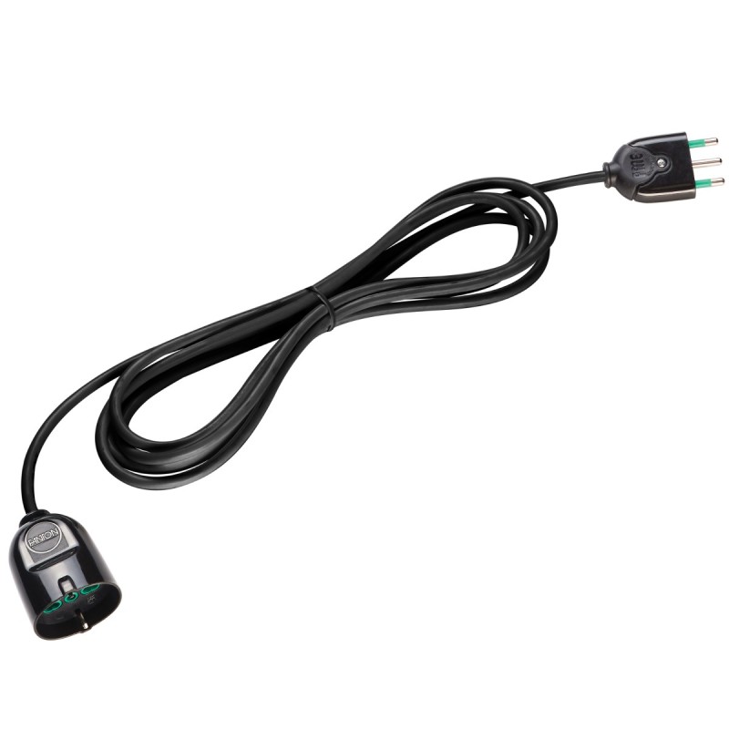 Prolunga lineare 5m (cavo 3G1,5) con spina 16A e presa Bipasso P40 nera.